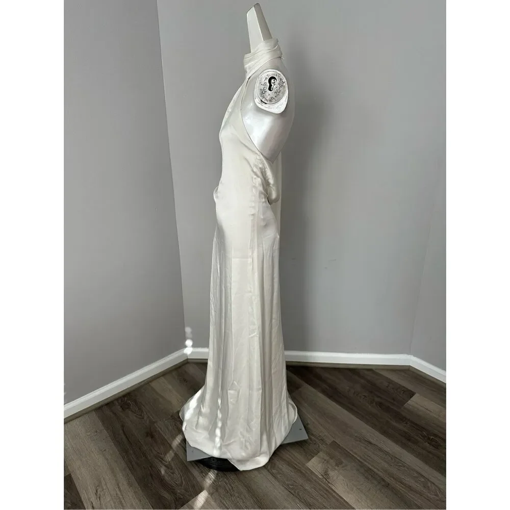 NWT Jonathan Simkhai Open Back Satin Vittoria Draped Scarf Maxi Gown Ivory Sz 0